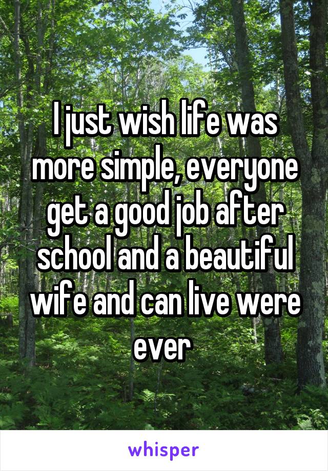 I just wish life was more simple, everyone get a good job after school and a beautiful wife and can live were ever 