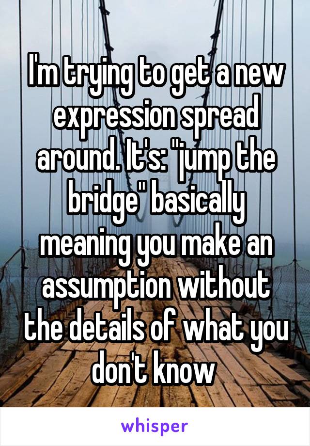 I'm trying to get a new expression spread around. It's: "jump the bridge" basically meaning you make an assumption without the details of what you don't know 