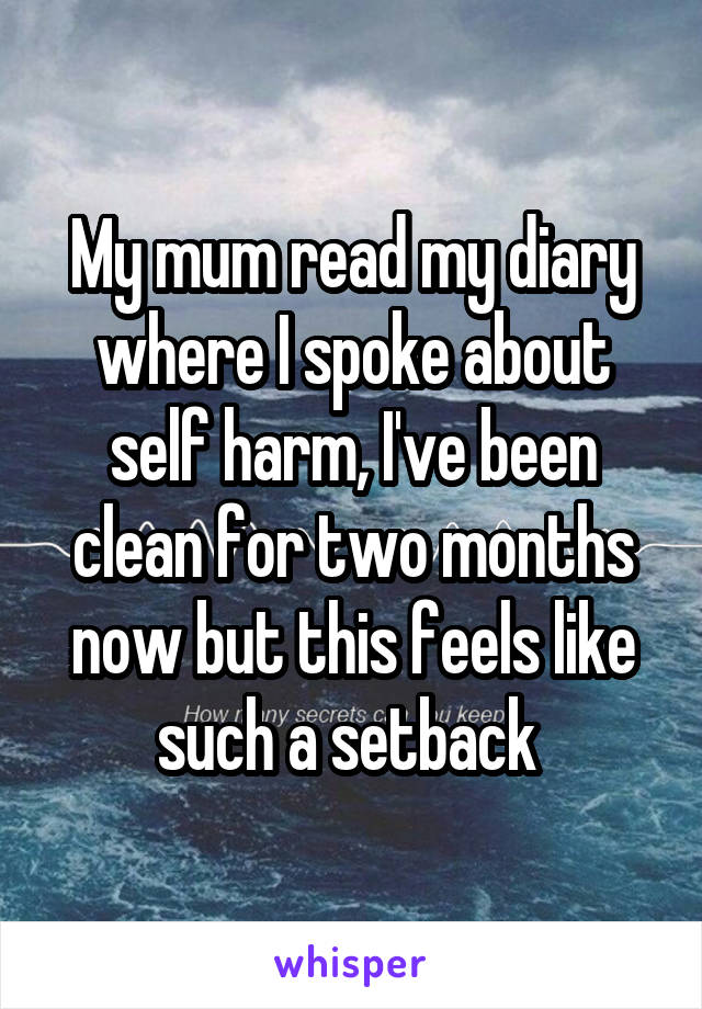 My mum read my diary where I spoke about self harm, I've been clean for two months now but this feels like such a setback 