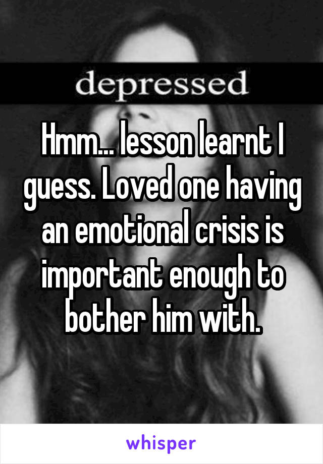 Hmm... lesson learnt I guess. Loved one having an emotional crisis is important enough to bother him with.
