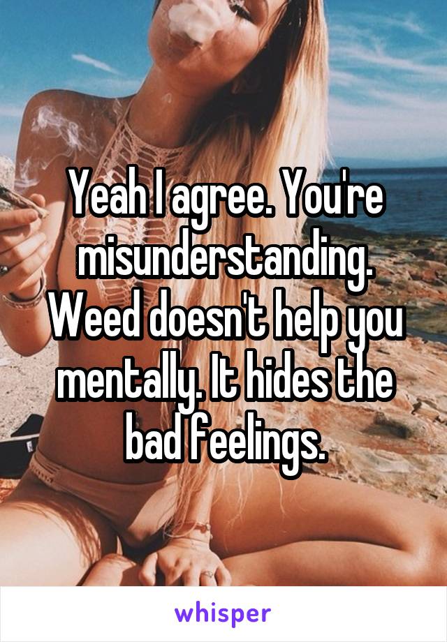 Yeah I agree. You're misunderstanding. Weed doesn't help you mentally. It hides the bad feelings.