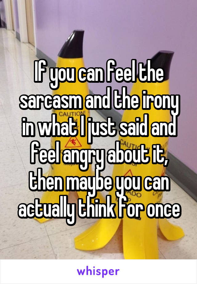 If you can feel the sarcasm and the irony in what I just said and feel angry about it, then maybe you can actually think for once