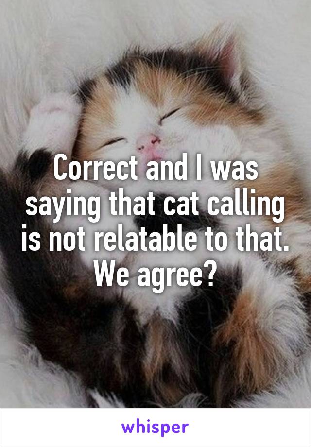 Correct and I was saying that cat calling is not relatable to that. We agree?