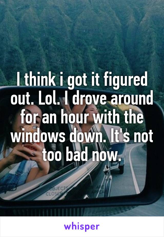 I think i got it figured out. Lol. I drove around for an hour with the windows down. It's not too bad now.