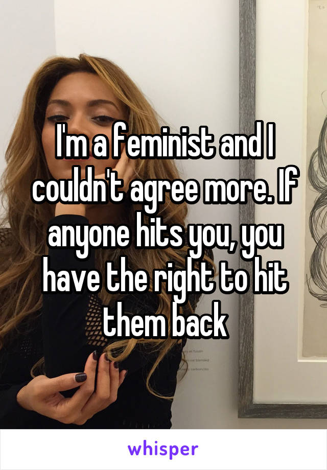 I'm a feminist and I couldn't agree more. If anyone hits you, you have the right to hit them back