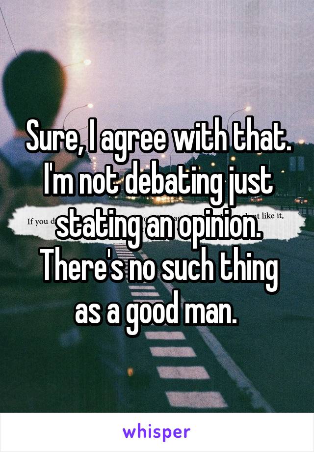 Sure, I agree with that. I'm not debating just stating an opinion.
There's no such thing as a good man. 