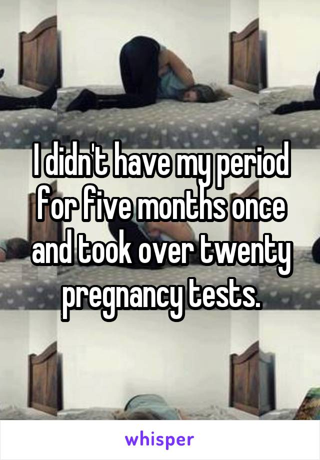 I didn't have my period for five months once and took over twenty pregnancy tests.