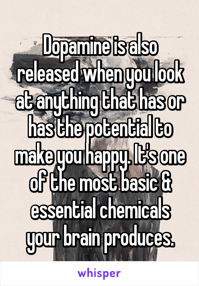 Dopamine is also released when you look at anything that has or has the potential to make you happy. It's one of the most basic & essential chemicals your brain produces.