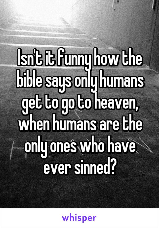 Isn't it funny how the bible says only humans get to go to heaven, when humans are the only ones who have ever sinned?