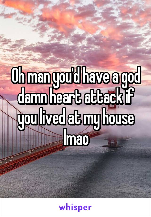 Oh man you'd have a god damn heart attack if you lived at my house lmao