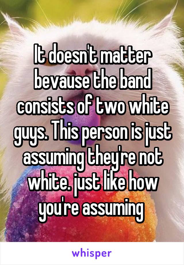 It doesn't matter bevause the band consists of two white guys. This person is just assuming they're not white. just like how you're assuming 