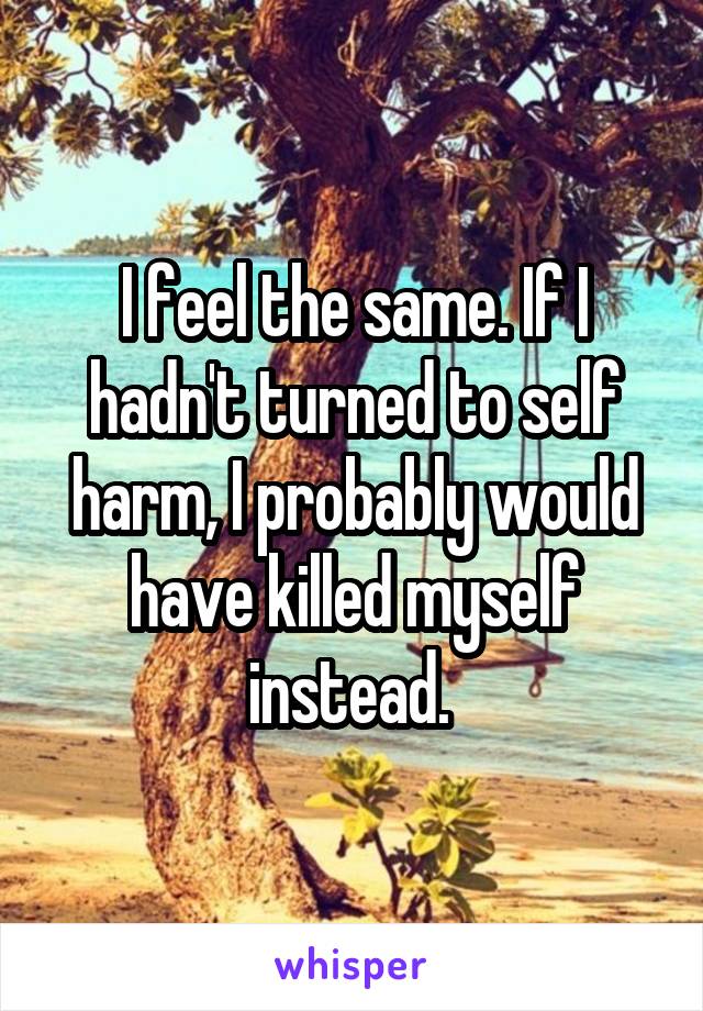 I feel the same. If I hadn't turned to self harm, I probably would have killed myself instead. 