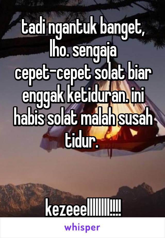 tadi ngantuk banget, lho. sengaja cepet-cepet solat biar enggak ketiduran. ini habis solat malah susah tidur. 


kezeeellllllll!!!!