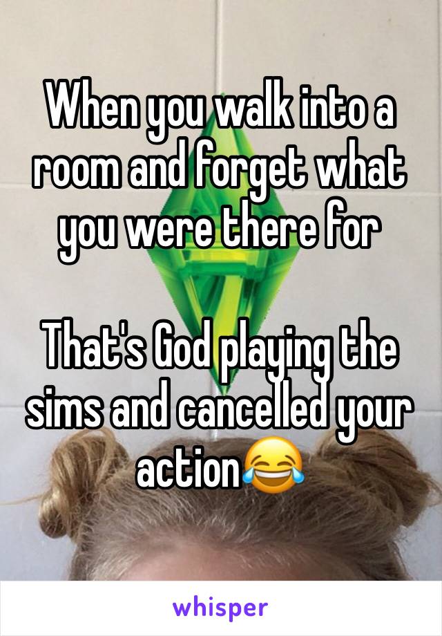 When you walk into a room and forget what you were there for

That's God playing the sims and cancelled your action😂