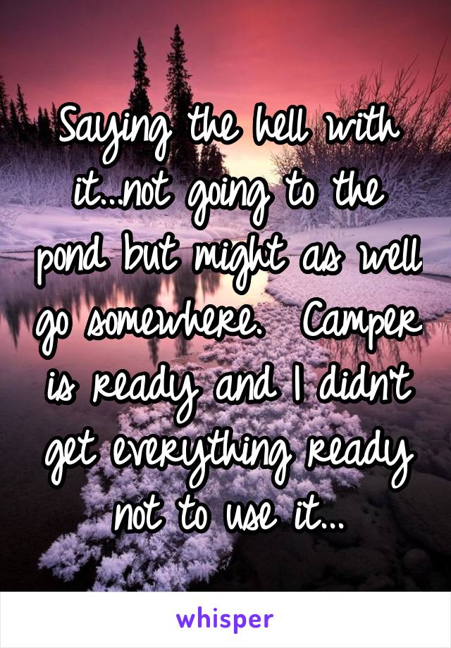 Saying the hell with it...not going to the pond but might as well go somewhere.  Camper is ready and I didn't get everything ready not to use it...