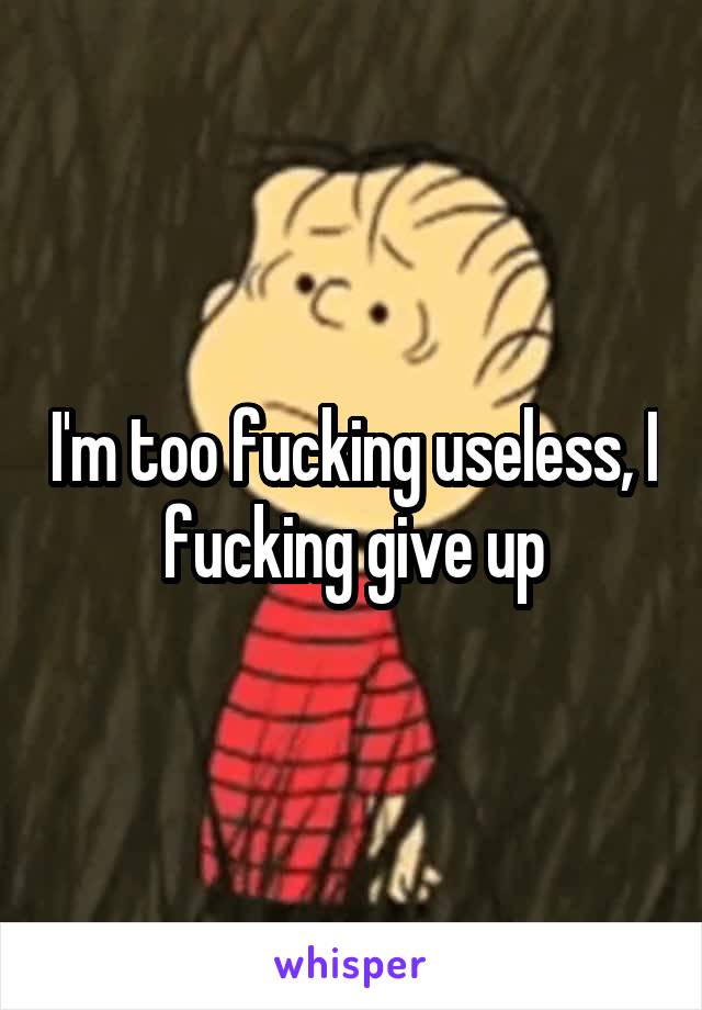 I'm too fucking useless, I fucking give up