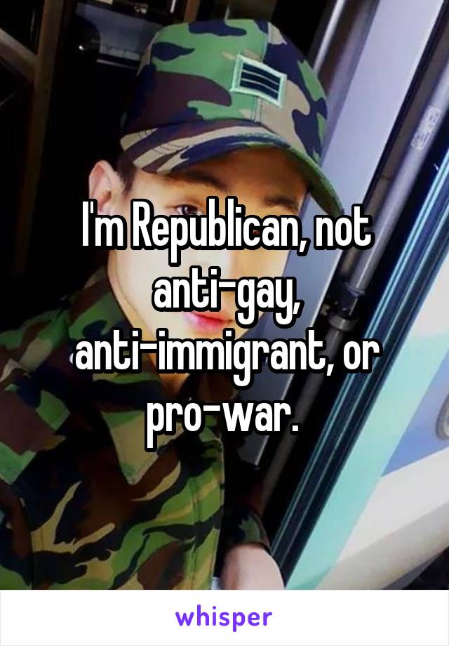 I'm Republican, not anti-gay, anti-immigrant, or pro-war. 