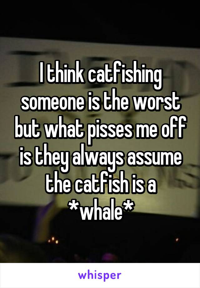 I think catfishing someone is the worst but what pisses me off is they always assume the catfish is a *whale*