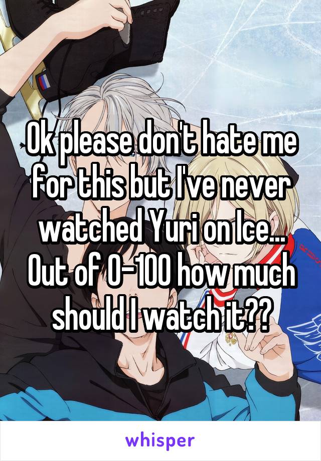 Ok please don't hate me for this but I've never watched Yuri on Ice... Out of 0-100 how much should I watch it??