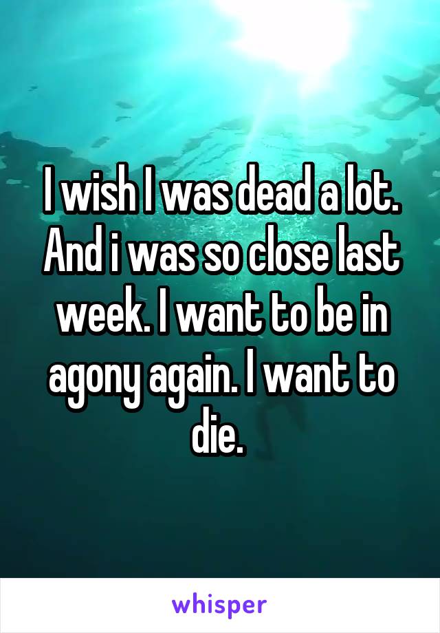 I wish I was dead a lot. And i was so close last week. I want to be in agony again. I want to die. 