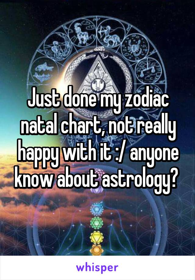 Just done my zodiac natal chart, not really happy with it :/ anyone know about astrology? 