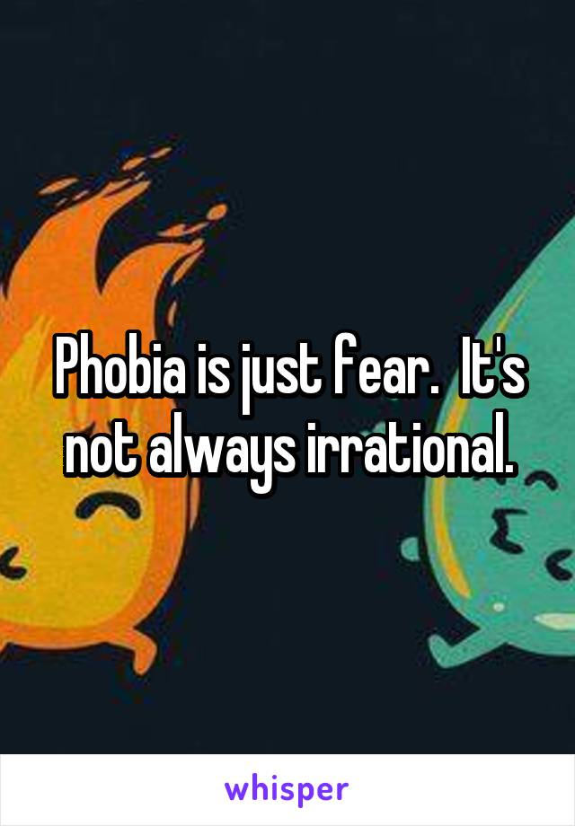 Phobia is just fear.  It's not always irrational.