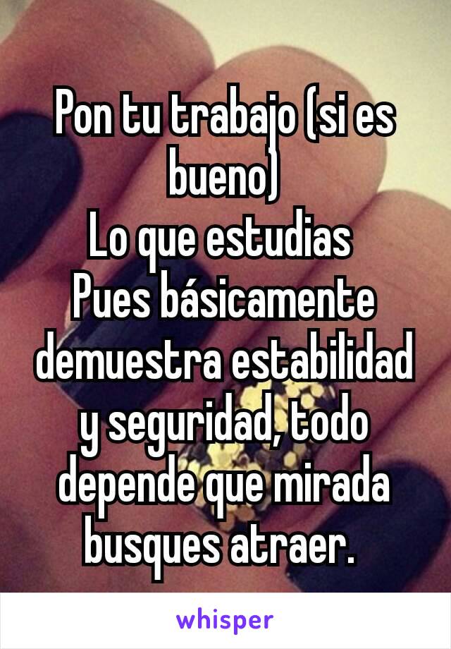 Pon tu trabajo (si es bueno)
Lo que estudias 
Pues básicamente demuestra estabilidad y seguridad, todo depende que mirada busques atraer. 