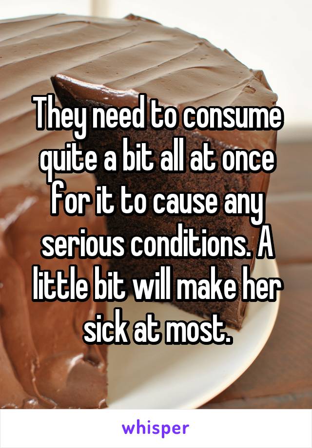 They need to consume quite a bit all at once for it to cause any serious conditions. A little bit will make her sick at most.