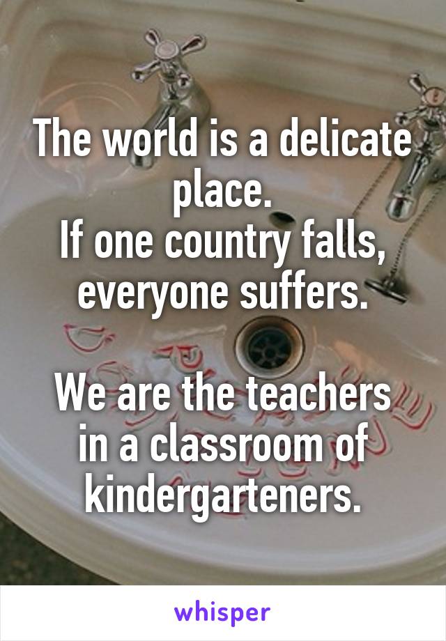 The world is a delicate place.
If one country falls, everyone suffers.

We are the teachers in a classroom of kindergarteners.