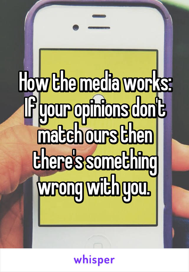 How the media works: If your opinions don't match ours then there's something wrong with you. 