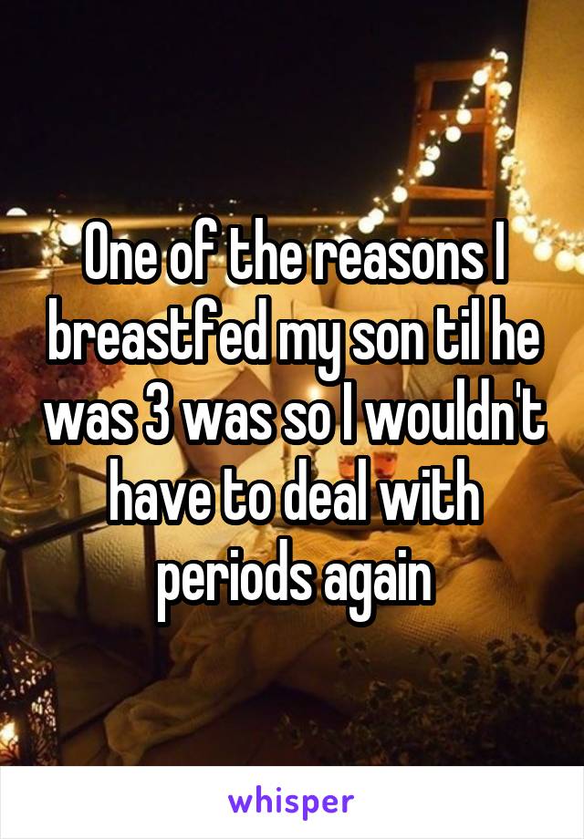 One of the reasons I breastfed my son til he was 3 was so I wouldn't have to deal with periods again
