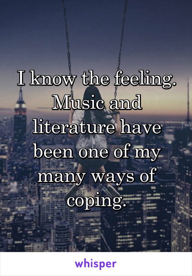 I know the feeling. Music and literature have been one of my many ways of coping.