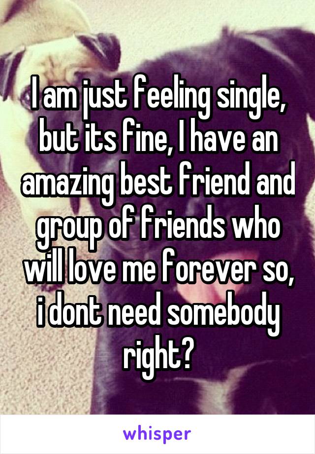 I am just feeling single, but its fine, I have an amazing best friend and group of friends who will love me forever so, i dont need somebody right?
