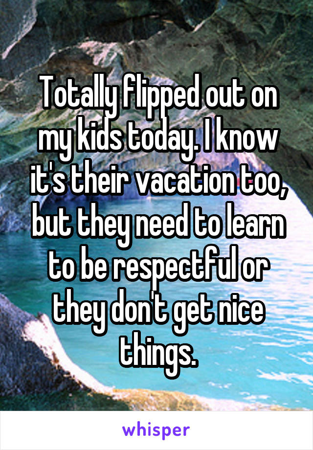 Totally flipped out on my kids today. I know it's their vacation too, but they need to learn to be respectful or they don't get nice things.