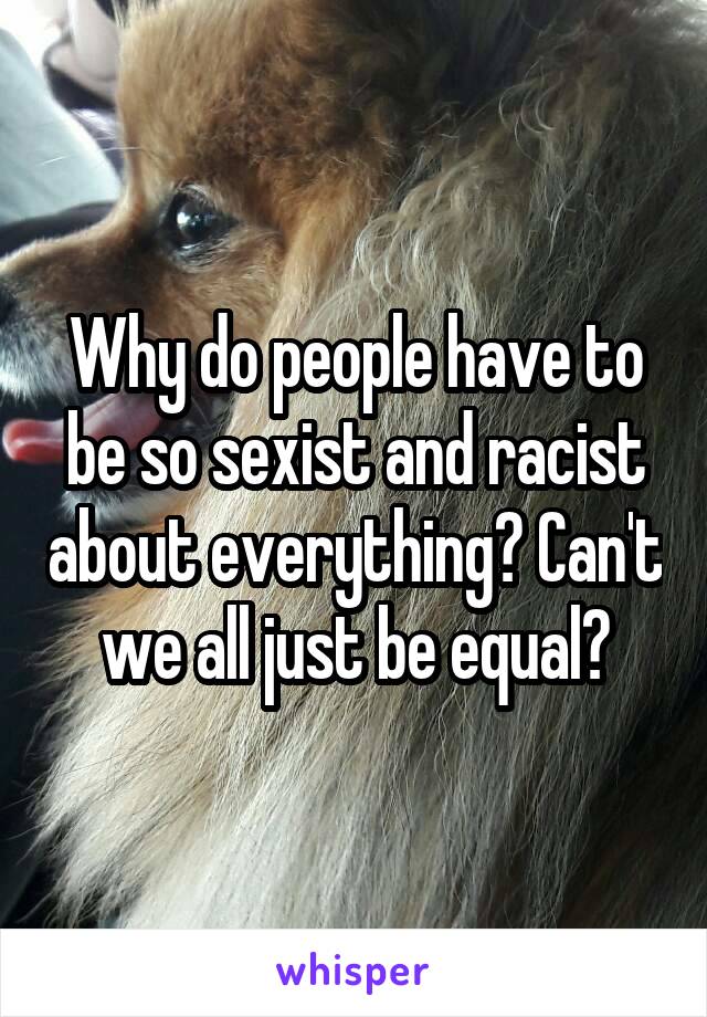 Why do people have to be so sexist and racist about everything? Can't we all just be equal?