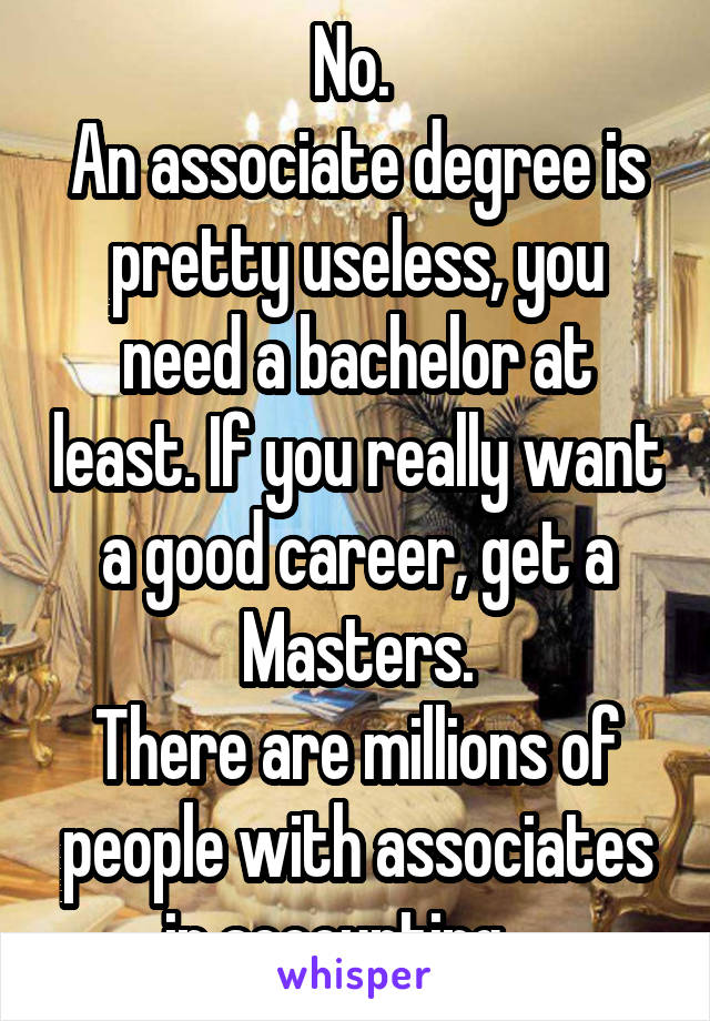 No. 
An associate degree is pretty useless, you need a bachelor at least. If you really want a good career, get a Masters.
There are millions of people with associates in accounting... 