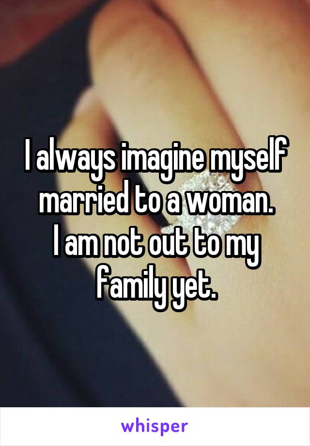 I always imagine myself married to a woman.
I am not out to my family yet.