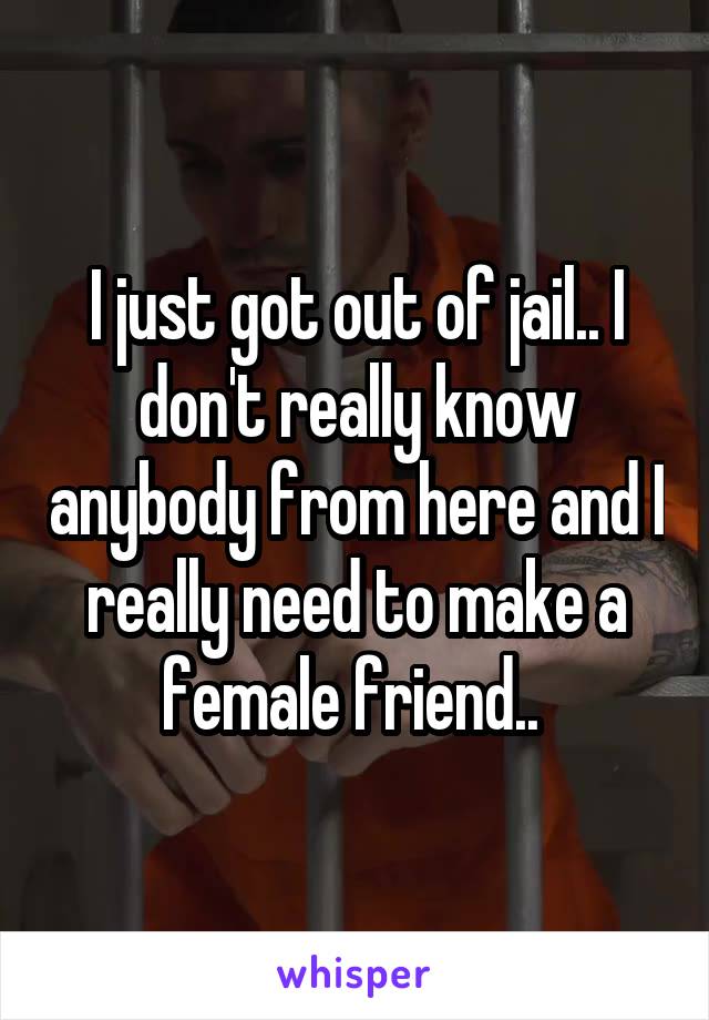 I just got out of jail.. I don't really know anybody from here and I really need to make a female friend.. 