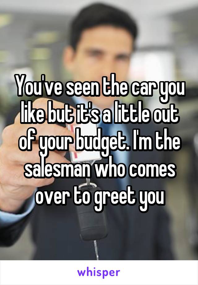 You've seen the car you like but it's a little out of your budget. I'm the salesman who comes over to greet you