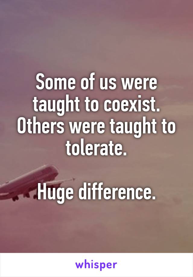 Some of us were taught to coexist.
Others were taught to tolerate.

Huge difference.