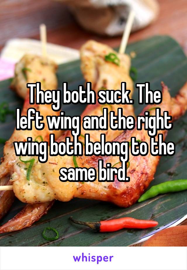 They both suck. The left wing and the right wing both belong to the same bird.