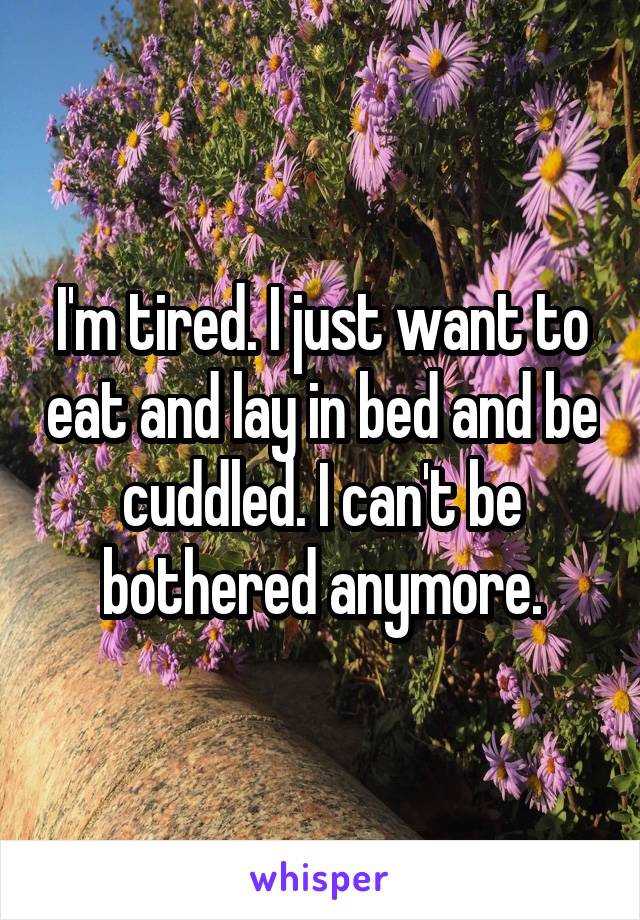 I'm tired. I just want to eat and lay in bed and be cuddled. I can't be bothered anymore.