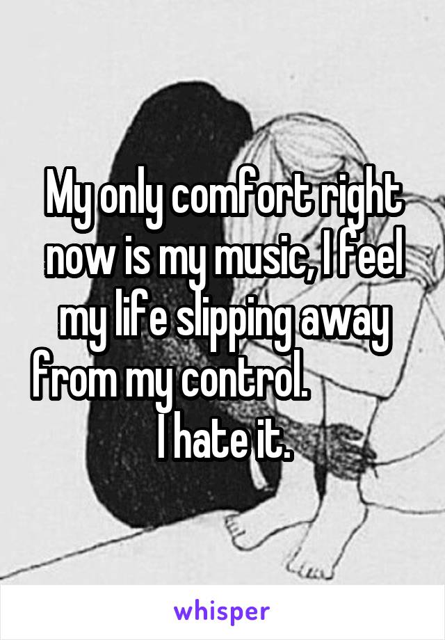 My only comfort right now is my music, I feel my life slipping away from my control.              I hate it.
