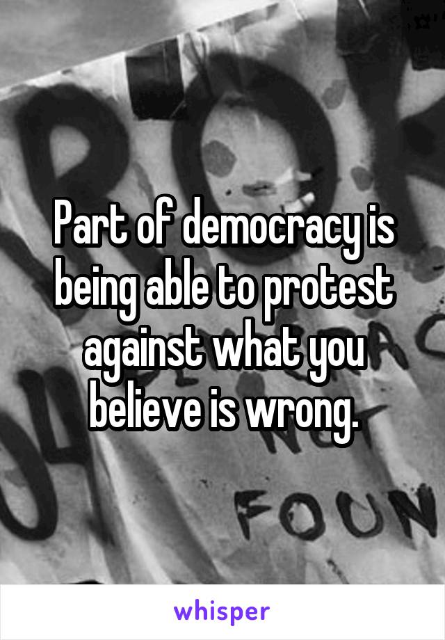 Part of democracy is being able to protest against what you believe is wrong.