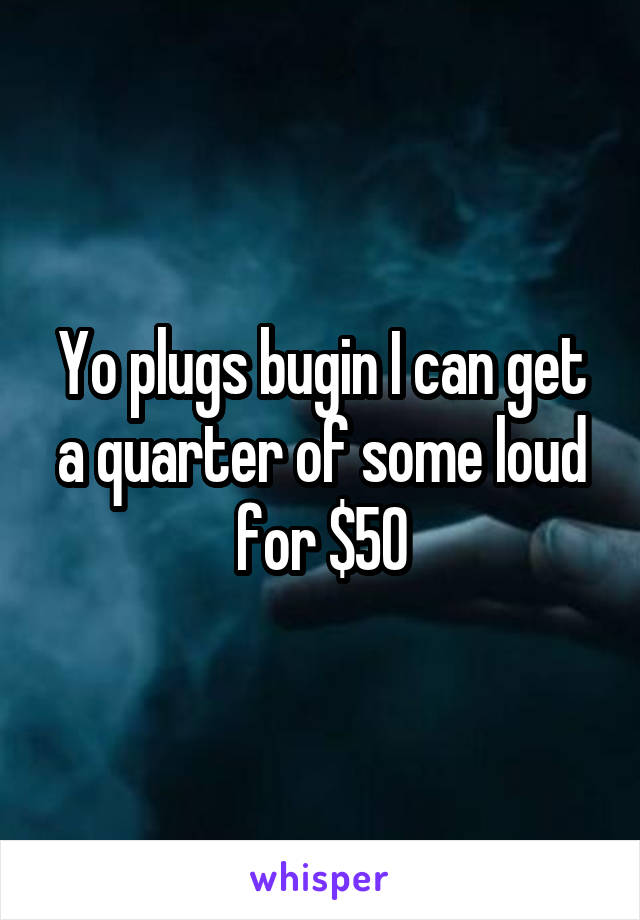 Yo plugs bugin I can get a quarter of some loud for $50