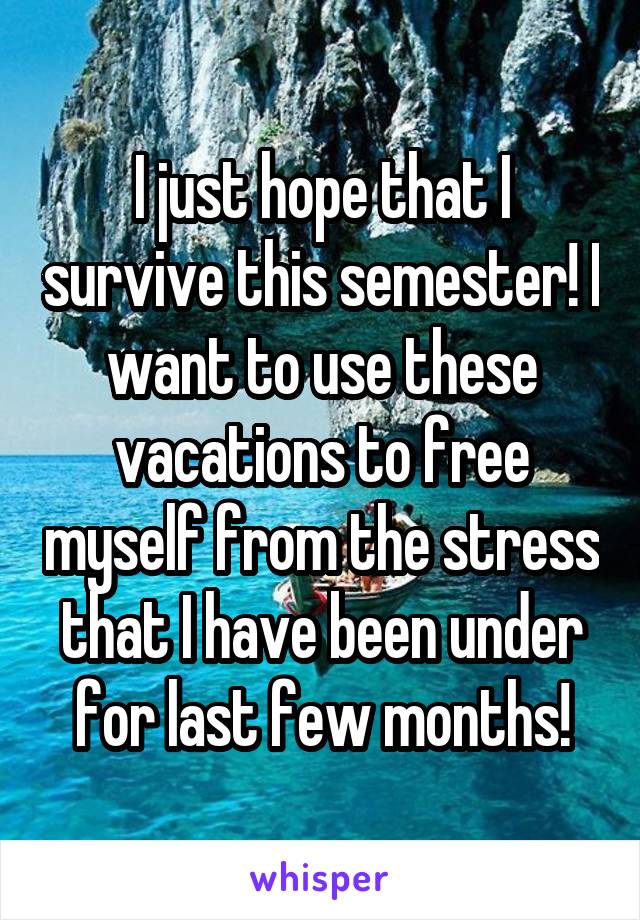 I just hope that I survive this semester! I want to use these vacations to free myself from the stress that I have been under for last few months!