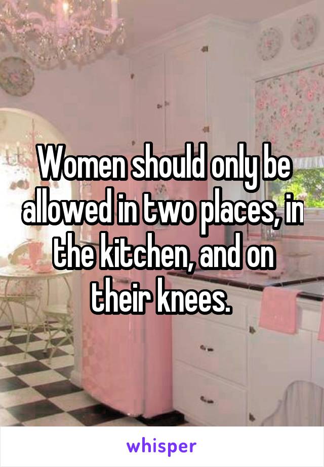 Women should only be allowed in two places, in the kitchen, and on their knees. 