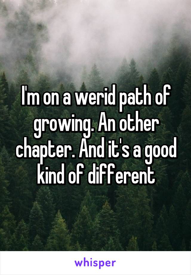 I'm on a werid path of growing. An other chapter. And it's a good kind of different