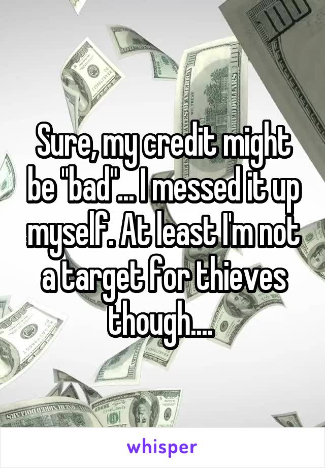 Sure, my credit might be "bad"... I messed it up myself. At least I'm not a target for thieves though.... 