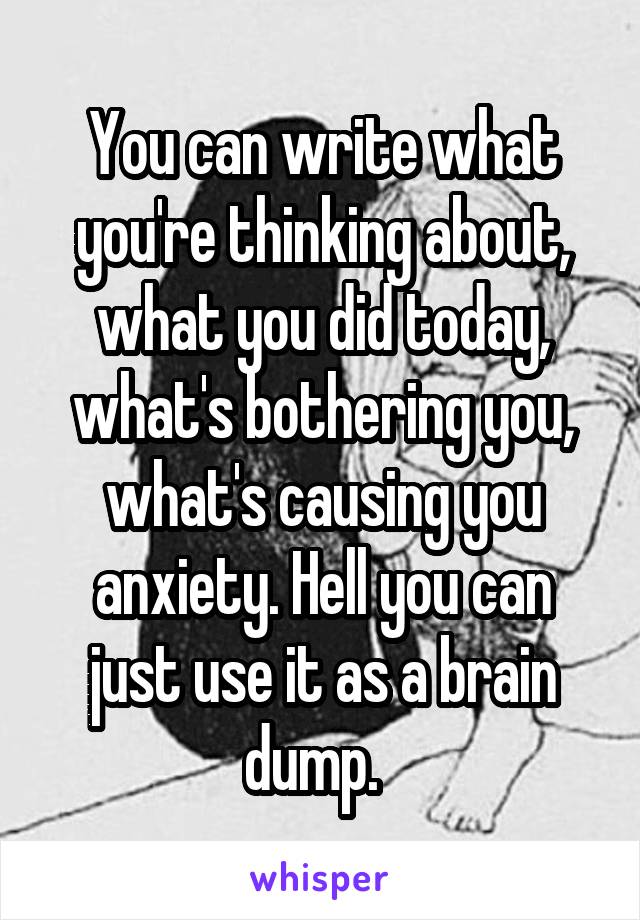 You can write what you're thinking about, what you did today, what's bothering you, what's causing you anxiety. Hell you can just use it as a brain dump.  